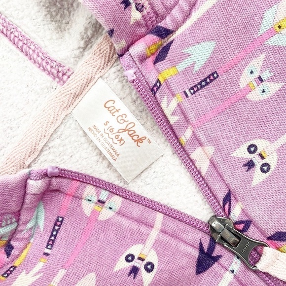 Cat & Jack little girls purple arrow print zip up jacket with hood - Picture 4 of 5